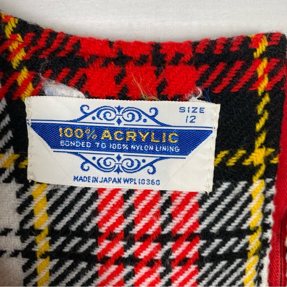 Vintage 70s Plaid Mini Dress Made in Japan Size 12 Red Tartan Mod - Picture 3 of 13